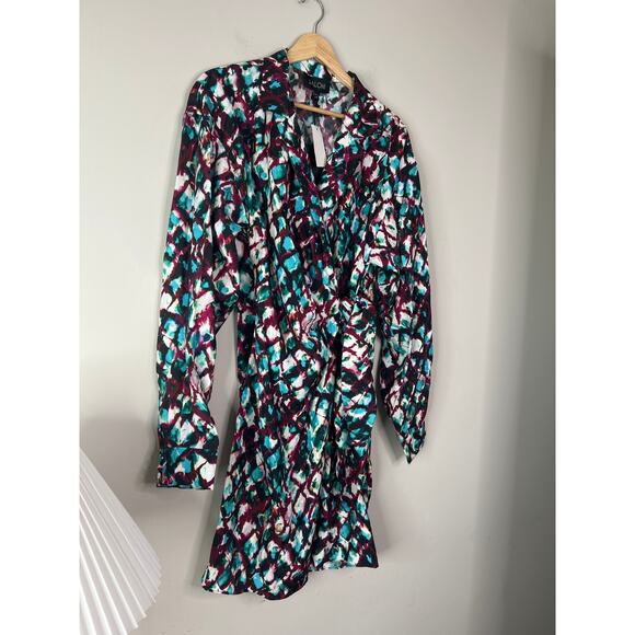 NWT Saloni Mari Jacquard Pleated Geometric Boho Wrap Mini Dress Size: 6 - Picture 3 of 8